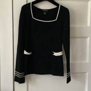 Black Long Sleeve Top with White Accents